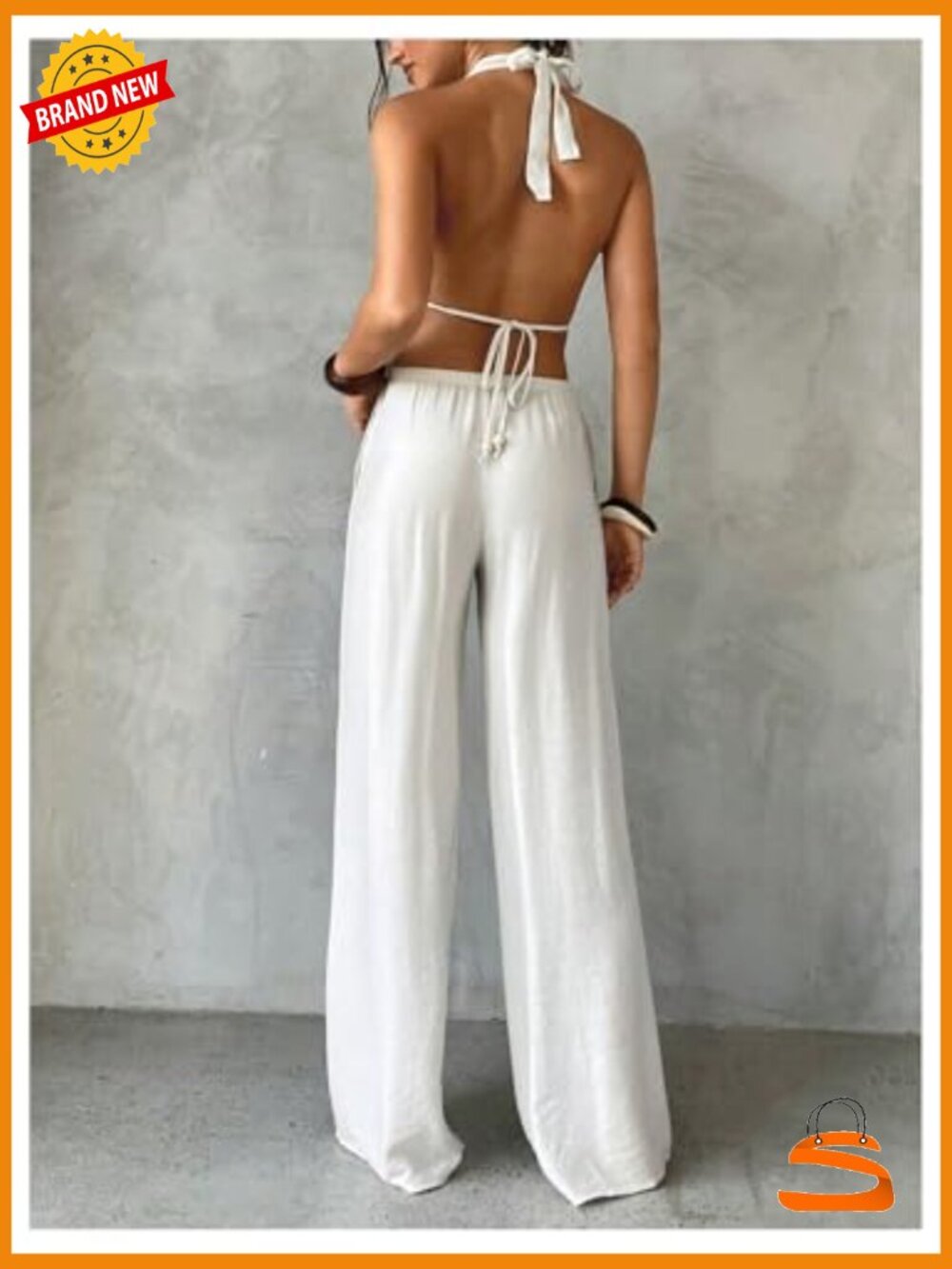 2 Piece Beach Outfit: Peplum Crop Top & Wide Leg Pants Set - Picture 2 of 5